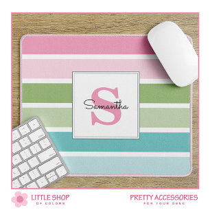 Tapis De Souris Panier de souris monogramme Pastel Stripes