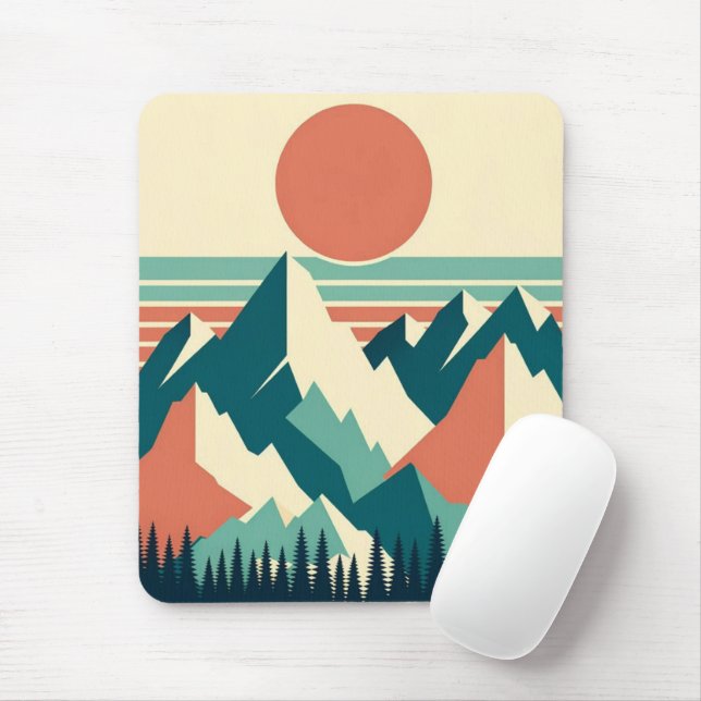 Tapis De Souris Panier de souris rétro Sunset Mountain Peaks (Avec souris)