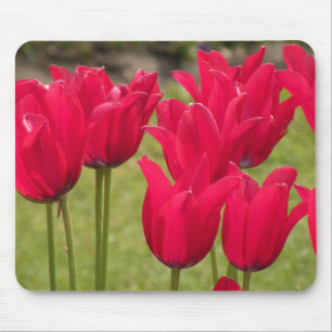 Tapis De Souris Panier de souris rose foncé ou rouge avec tulipes