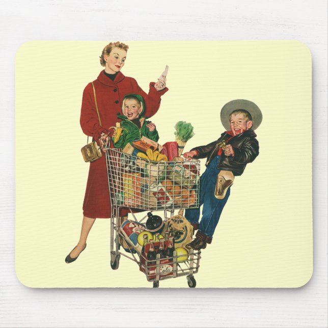 Tapis De Souris Panier d'épicerie Retro Family, Mom and Kids (Devant)