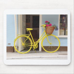Tapis De Souris Panier jaune vintage de bicyclette et de fleur