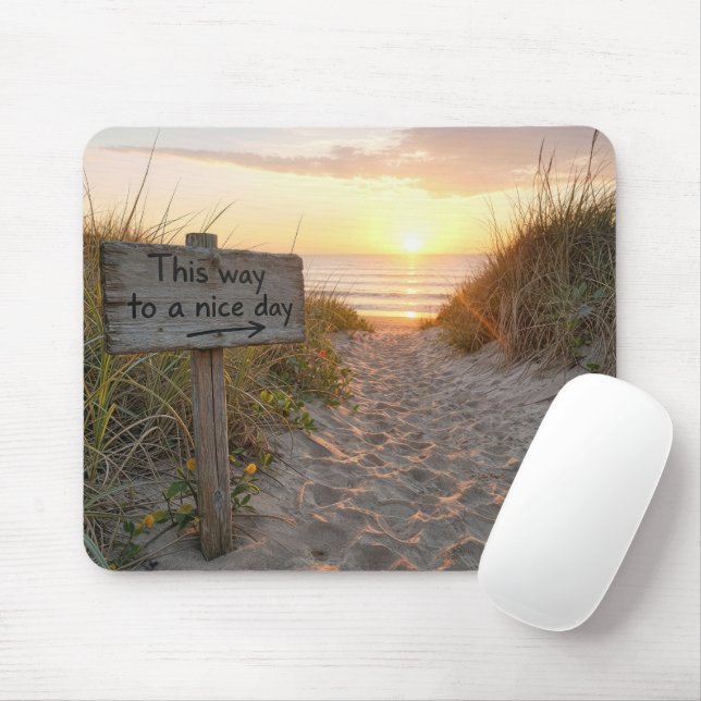 Tapis De Souris Panneau de plage au lever du soleil (Avec souris)