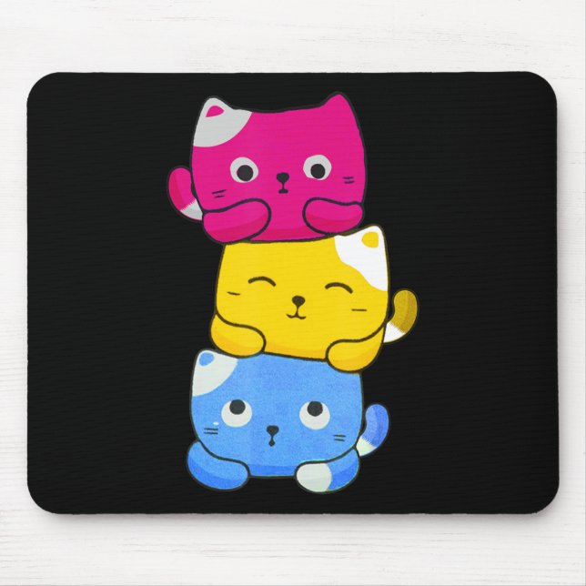 Tapis De Souris Pansexual Kawaii Cat Anime Art mignonne Pan Pride  (Devant)