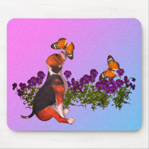 Tapis De Souris Pansies de papillons beagles