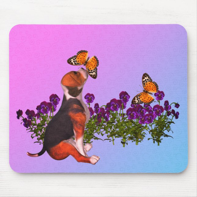 Tapis De Souris Pansies de papillons beagles (Devant)