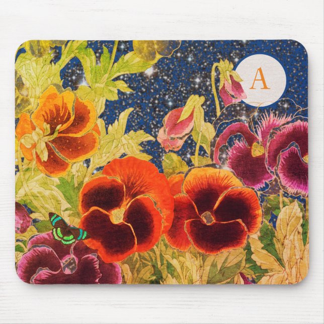 TAPIS DE SOURIS PANSIES JAPONAISES WITH STARS DIY INITIAL MOUSE PA (Devant)