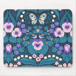 Tapis De Souris Pansies, oiseaux et papillons