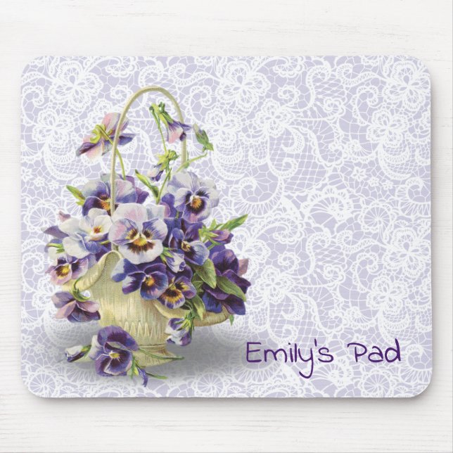 Tapis De Souris Pansy Basket On Lace  (Devant)