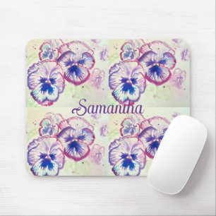 Tapis De Souris Pansy Panies Purple Fleurs Florales Aquarelle Nom