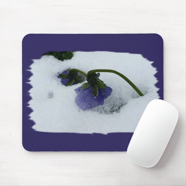 Tapis De Souris Pansy violet sur la neige (Avec souris)