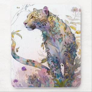 Tapis De Souris Panther Portrait Animal Peinture Forêt faunique