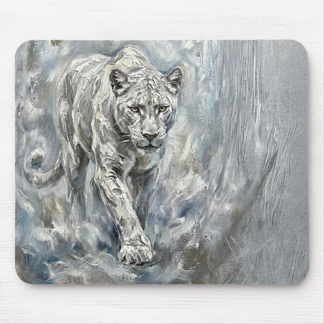 Tapis de souris Panthère Blanche – Art de bureau M (Devant)