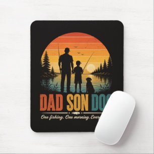 Tapis De Souris Papa Fils Chien Pêche Matin