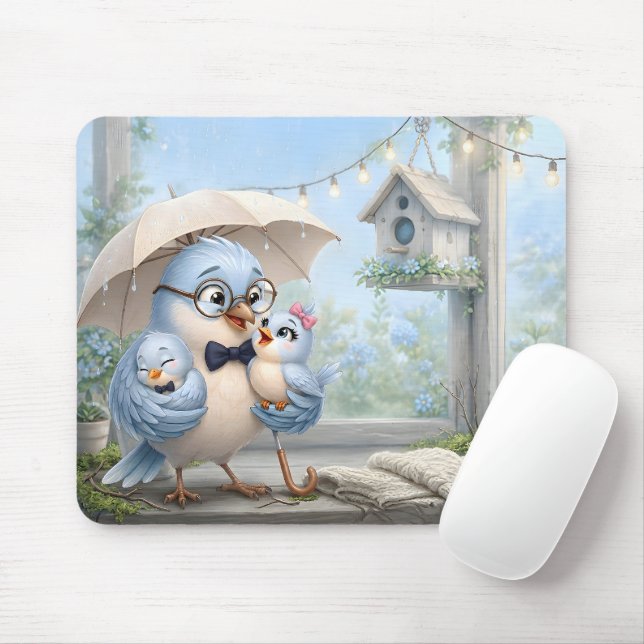 Tapis de souris Papa Oiseau Mignon & Bébé (Avec souris)