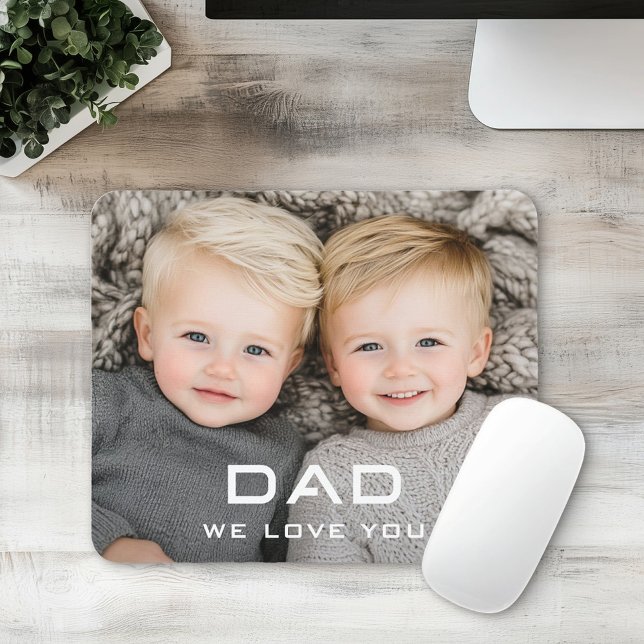Tapis De Souris Papa on t'aime photo de fête des pères moderne (Dad we love you modern father's day photo mouse pad)