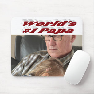 Tapis De Souris Papa photo avec texte bordeaux