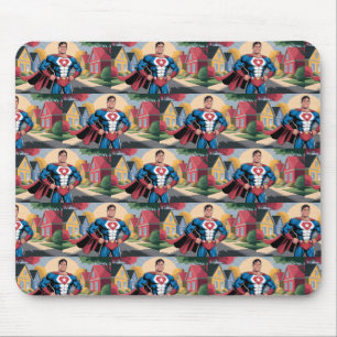 Tapis De Souris Papa Super Héros Dans Le Quartier De Banlieue