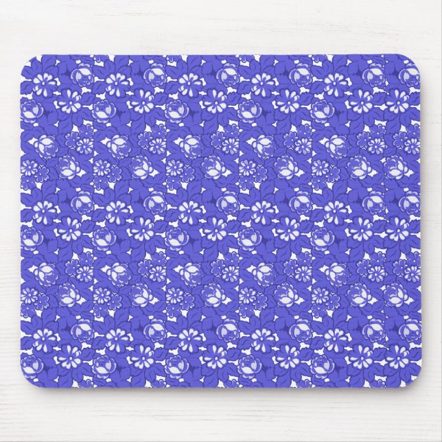 Tapis De Souris Papier peint baroque - bleu Motif Fleur (Devant)