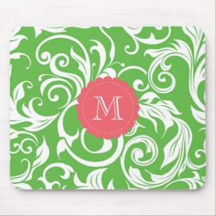 Tapis De Souris Papier peint floral de pastèque de monogramme