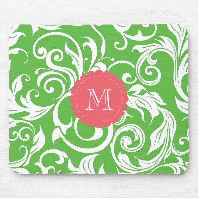 Tapis De Souris Papier peint floral de pastèque de monogramme (Devant)