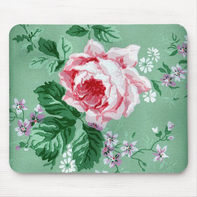 Tapis De Souris Papier peint rose Vintage Mousepad (Devant)
