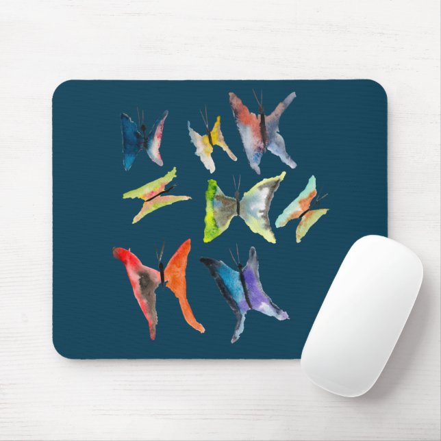 Tapis De Souris Papier souris couleur aquarelle papillons (Avec souris)