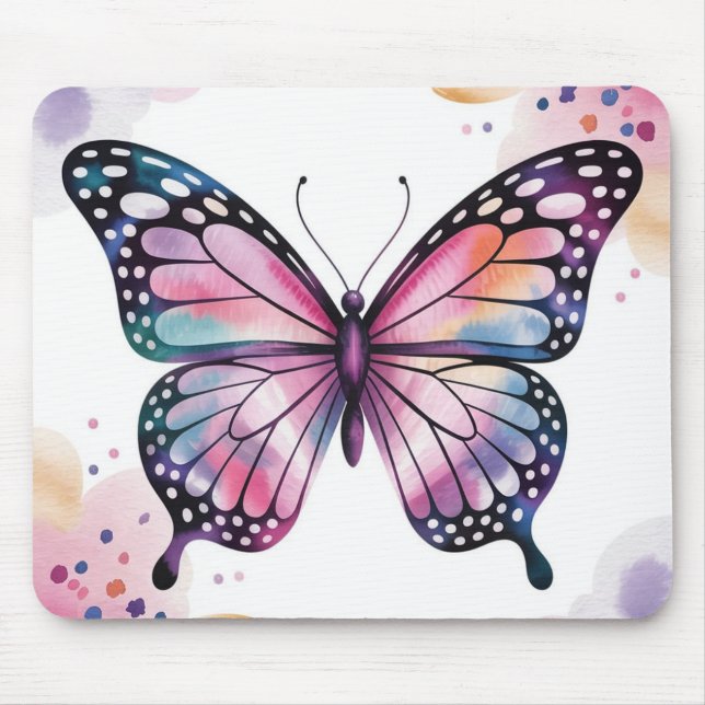 Tapis de souris Papillon à l'aquarelle et points d (Devant)