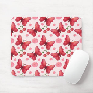 Tapis De Souris Papillon aquarelle fantaisiste et motif cerise
