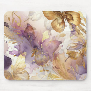 Tapis De Souris Papillon aquarelle violet et or Papillons