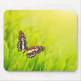 Tapis De Souris Papillon assis sur une herbe verte fraîche