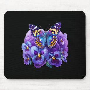 Tapis De Souris Papillon Avec Fleurs Violettes Pensée Démence Heim