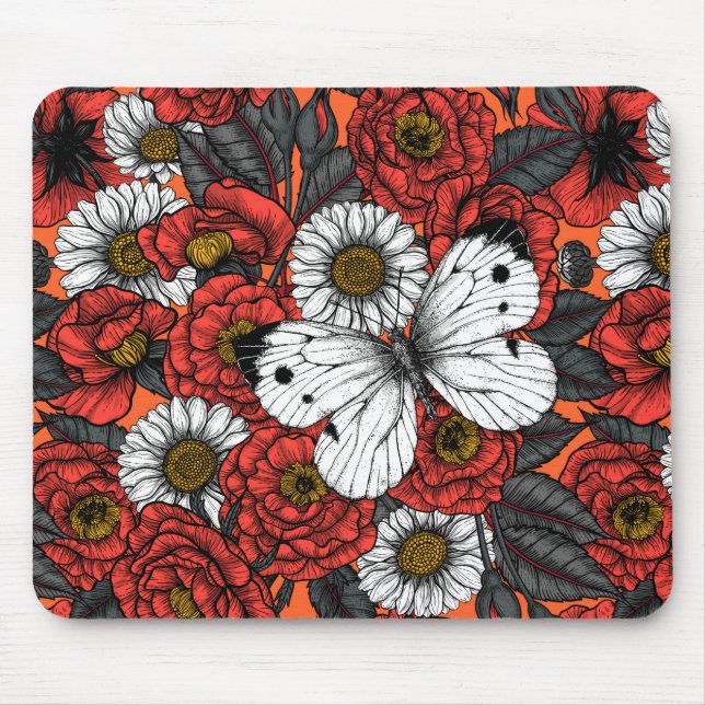 Tapis De Souris Papillon blanc et rose (Devant)