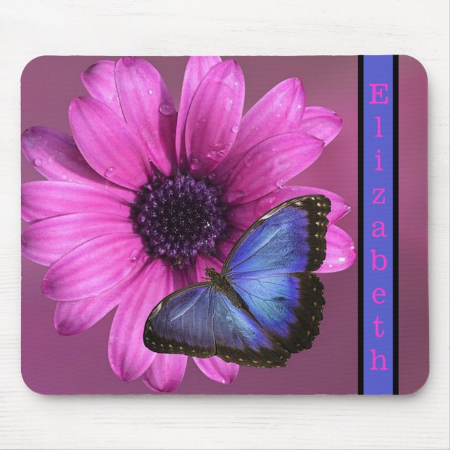 Tapis De Souris Papillon bleu Morpho et marguerite (Devant)