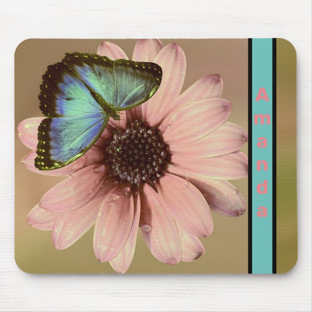 Tapis De Souris Papillon bleu Morpho et marguerite (Devant)