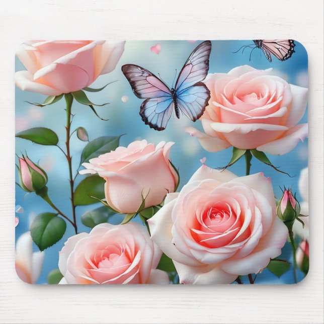 Tapis De Souris Papillon bleu rose doux (Devant)