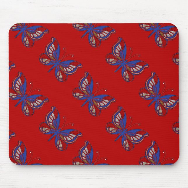 Tapis De Souris Papillon bleu rouge-Mousepad rouge (Devant)