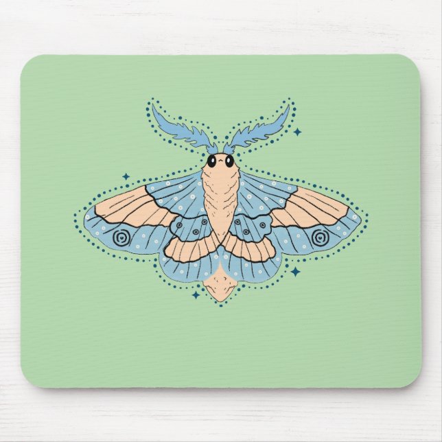 Tapis De Souris Papillon Céleste Fantaisiste — Bleu Douce et Pêche (Devant)