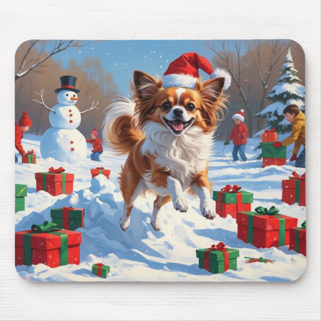 Tapis De Souris Papillon Chien courant dans la neige avec Casquett (Devant)