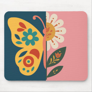Tapis De Souris Papillon coloré et motif de fleurs