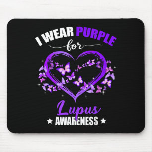 Tapis De Souris Papillon de cœur Je porte du violet pour la sensib