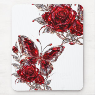Tapis De Souris Papillon de cristal de rubis et rose