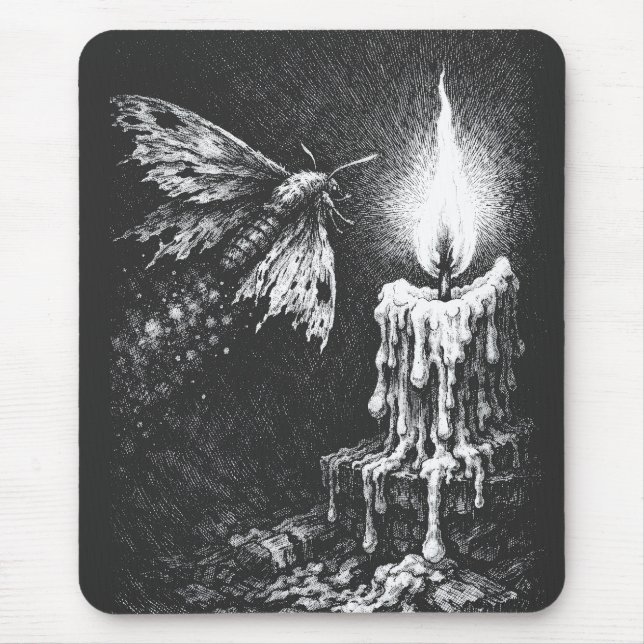 Tapis De Souris Papillon de nuit vers la flamme — par BurnsInHell (Devant)