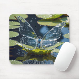 Tapis De Souris Papillon De Verre Sur Lily Pad Leaf