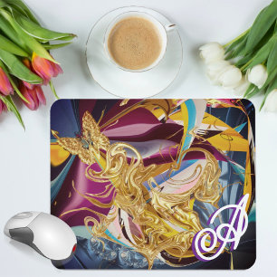 Tapis De Souris Papillon d'or Vintage Monogramme Abstrait