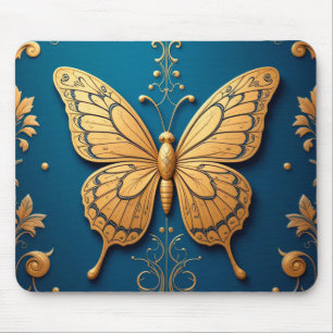 Tapis De Souris Papillon doré orné avec motif floral