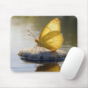 Tapis De Souris Papillon doré sur une roche dans l'eau