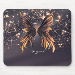 Tapis De Souris Papillon Fantaisie Pailleté Or