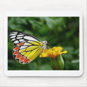 Tapis De Souris Papillon jaune et rouge sur Fleur Jaune