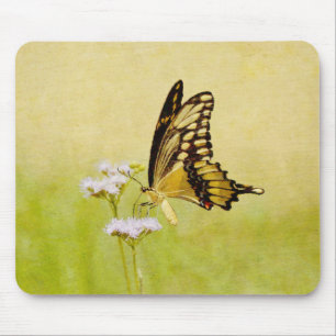 Tapis De Souris Papillon jaune Fleur sauvage Art Pad