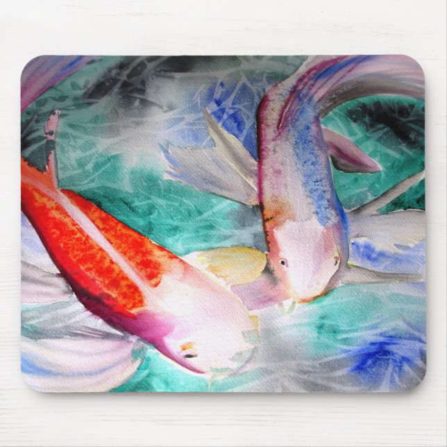 Tapis De Souris Papillon Koi aquarelle Art de poisson japonais (Devant)